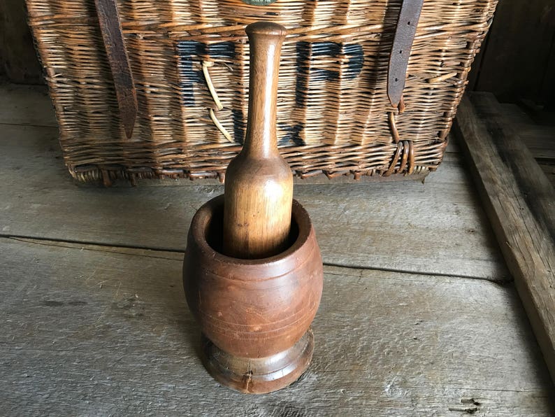 Antique Wood Mortar and Pestle, Handmade Primitive, Rustic French Country Farmhouse image 5