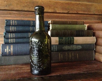 Antique Green Glass Beer Bottle, Late Victorian English Burton on Trent Bindley and Co Embossed  Crown Trademark