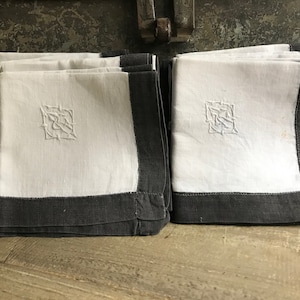 1 French Mens Handkerchief, Mourning Handkerchief, Hankie, Fine White Linen, Embroidered Monogram, Victorian Era, Damages