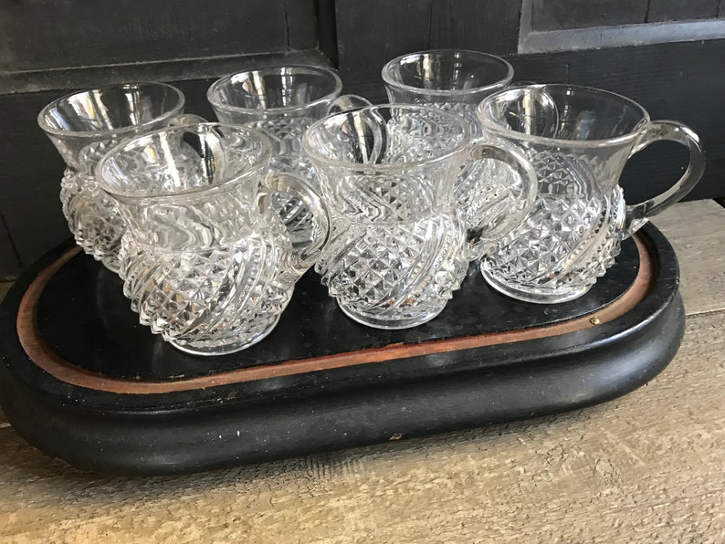 Antique Punch Glass Set, Cut Glass, Holiday Serving, Decor Set of 6, ca 1920s KA image 3