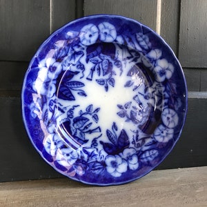19th C Faïence de Bordeaux, Blue Floral Plate, David Johnston Earthenware, French Farmhouse image 3
