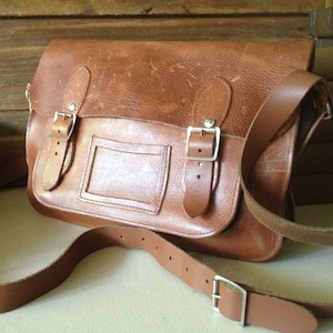 Bolso de cuero Satchel Messenger Mini Maletín Hecho a mano Castaño Castaño Marrón Piel Ante
