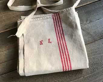 French Linen Chefs Apron, Waist Length, Wrap Around, Red Stripe, Bakers, Chef, Chore Apron, Monogrammed, Waist Ties