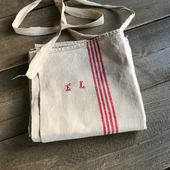 French Linen Chefs Apron, Waist Length, Wrap Around, Red Stripe, Bakers, Chef, Chore Apron, Monogrammed, Waist Ties