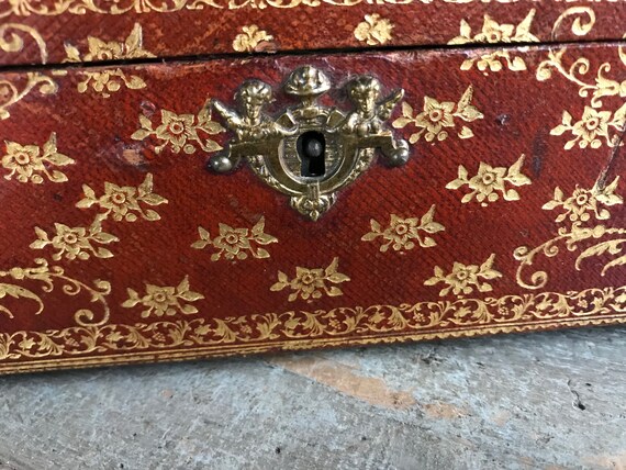 French Gilded Leather Box, Dresser, Jewelry Case,… - image 4