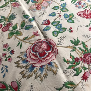 French Cotton Indienne Floral Fabric by Marignan, Drapery, Historical Sewing Textiles, Period Projects image 8