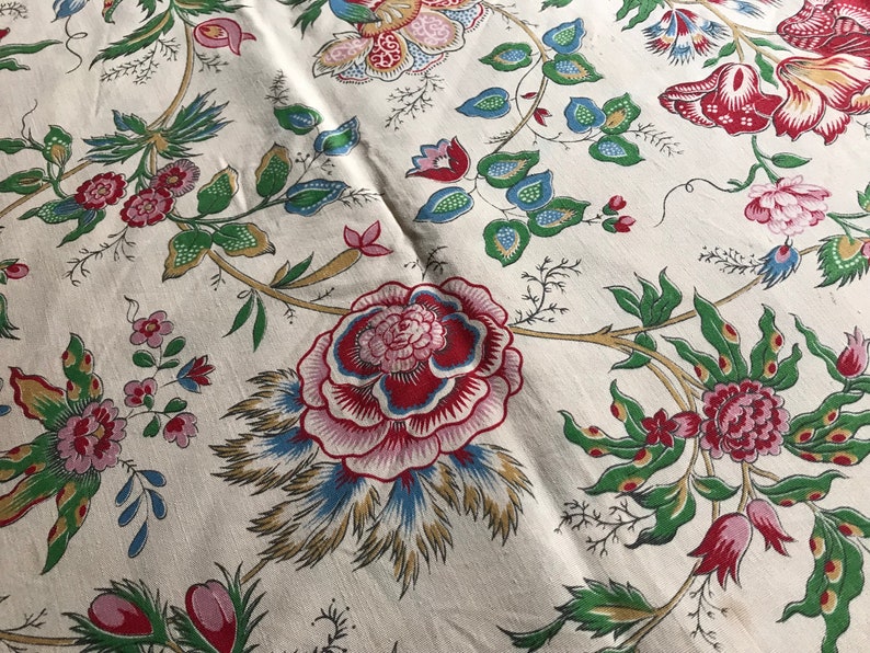 French Cotton Indienne Floral Fabric by Marignan, Drapery, Historical Sewing Textiles, Period Projects image 8