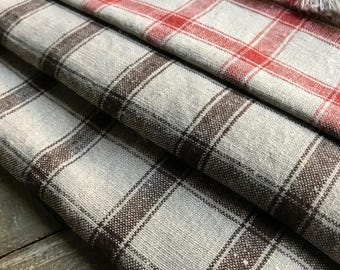 Linen Table Runner, Mats, Tea Napkins, Tray Liners, Brown, Red, Rust Check, Vintage Table Linens