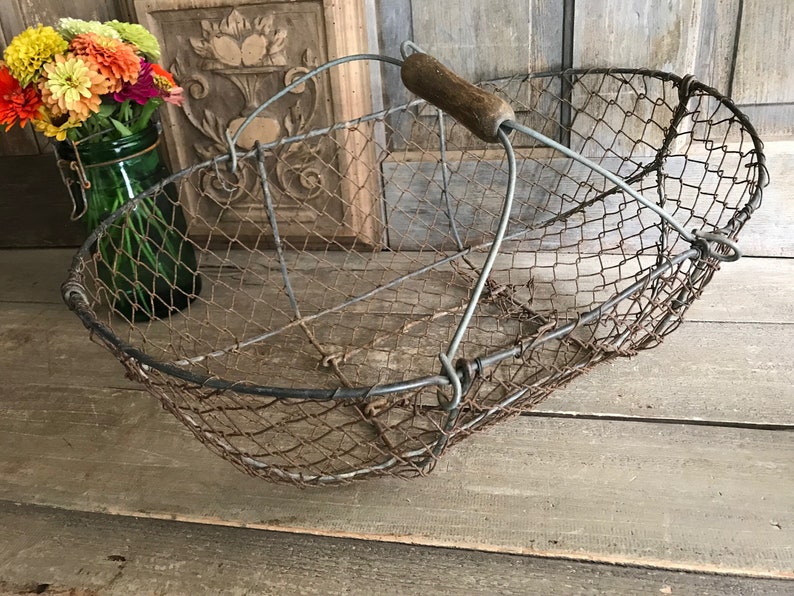 French Wire Harvest Basket, Garden Trug, Carrier, Oysters, Rustic French Farmhouse, Homesteading image 4