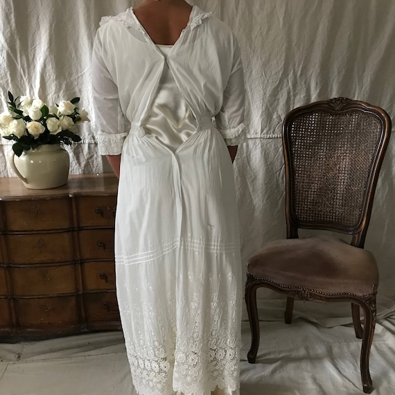Edwardian White Cotton Lace Dress, Wedding, Broderie anglaise, Summer Day Tea Sun Dress