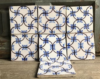 19th C French Tile Frieze, Pas De Calais Desvres, Indigo, Black