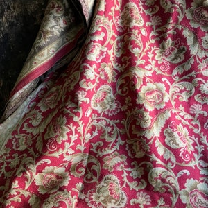 French Curtain Panel Fabric, Floral Scroll Design, Art Nouveau, Cotton Cretonne, Period Textile Sewing Projects Antique