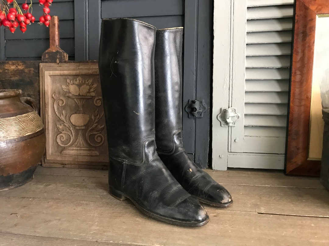 Black Riding Boots Vintage Antique - Etsy