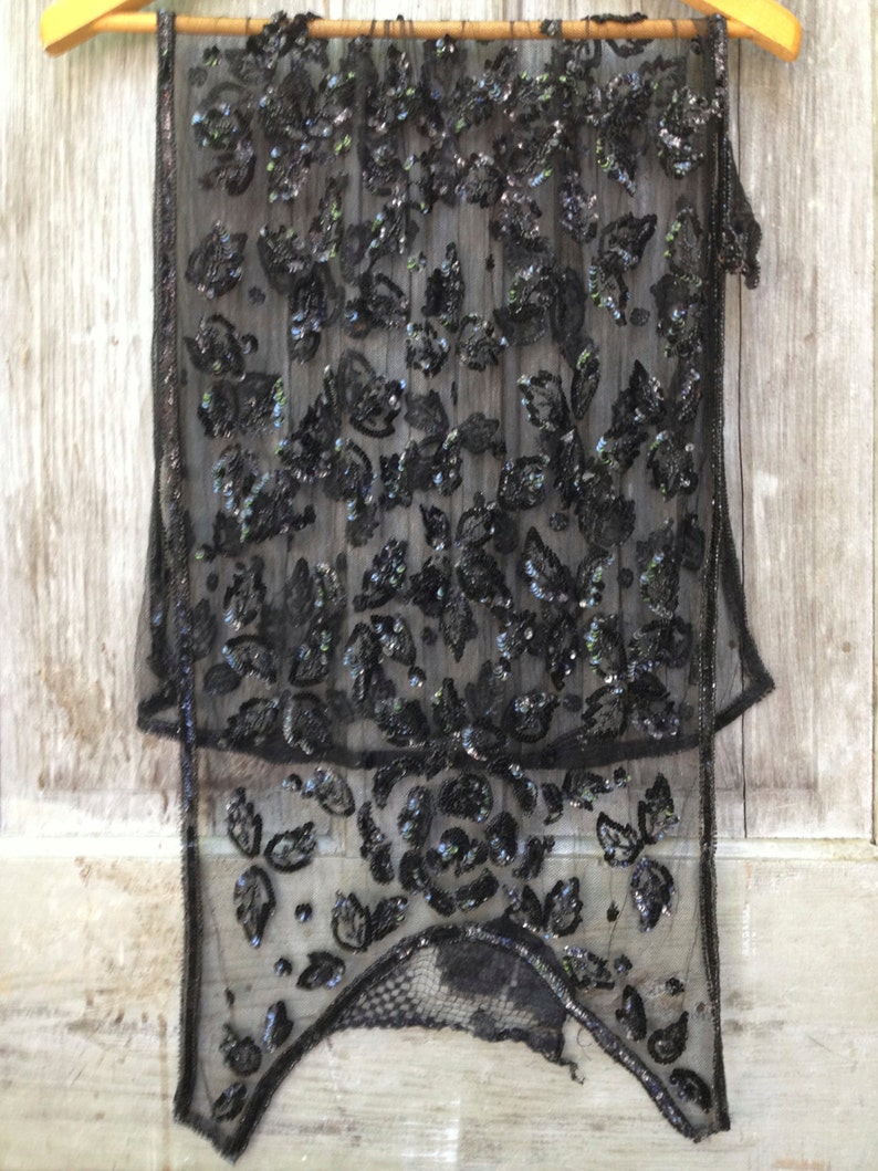 Sewing Project Material 1920s Panels Sequined Flapper Dress Black Silk Lace Tulle Dress Fabric