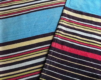 Striped Cotton Wool Blanket, Fabric, Vibrant Colors, Turquoise, Asian, Mideast, Tribal, Wall Hanging, Upholstery Sewing Period Textiles