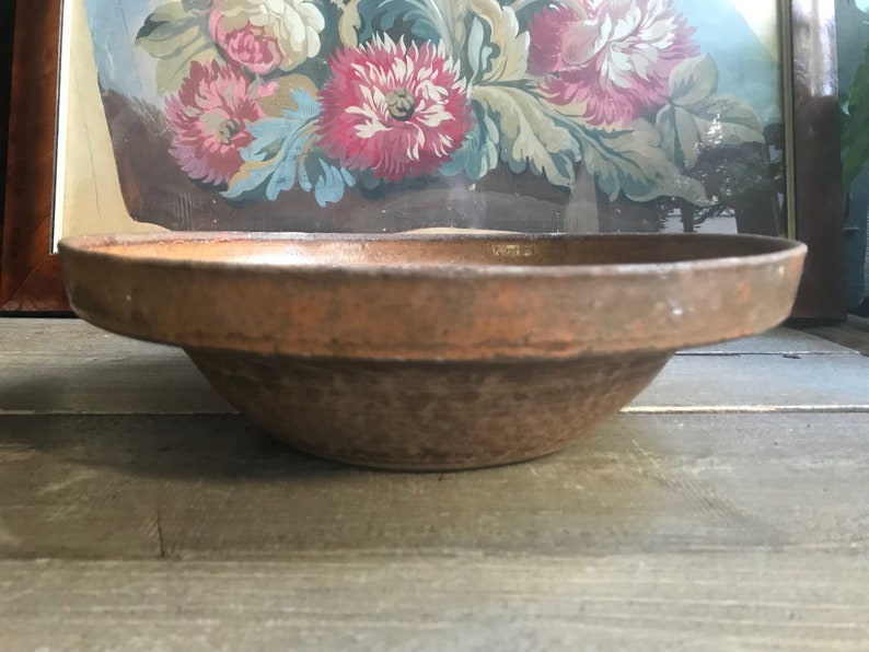 19th C French Redware Bowl, Slip Glaze, Terra Cotta, Earthenware Pottery, Provencal Cookware, French Farmhouse image 5