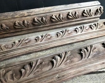 1 French Architectural Wood Frieze, Carved Wood Relief, Leaf Design, Wall Furniture Mount, French Farmhouse, Chateau Decor, Sold by Each