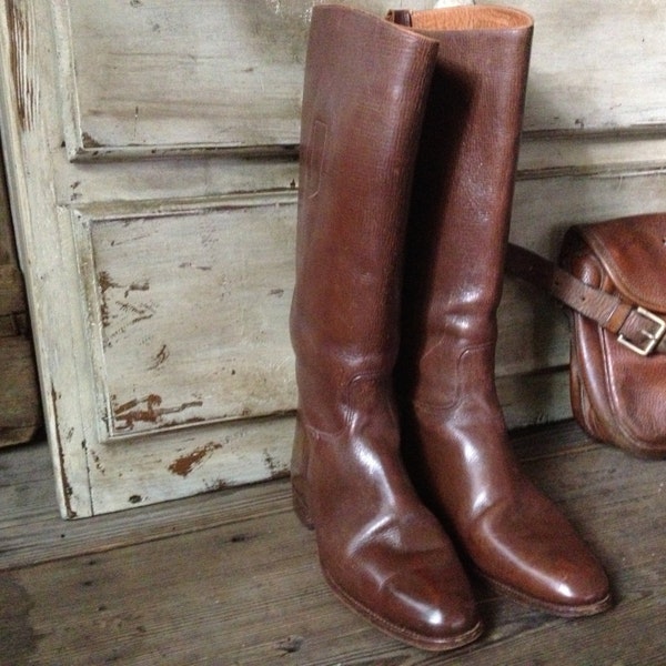 Brown Leather Riding Boots, Antique English Leather, Equestrian Boots Chestnut Dark Brown