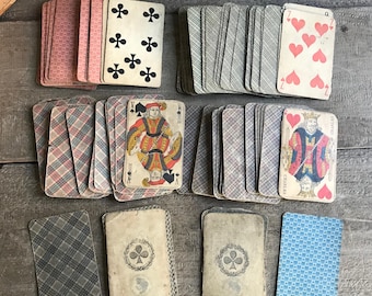 19th C French Grimaud Piquet Playing Card Collection, Wooden Bistro Card Press, Historical Collectable Playing Cards, French Farmhouse