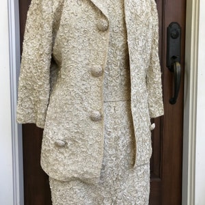 1960s Cream Ribbon Suit, Riviera International, 3 Piece Jacket, Skirt, Jackie O, Handcrafted Couture, Small image 4