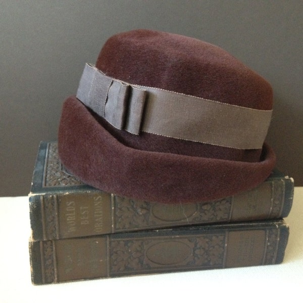 Brown Derby Fedora Hat, Imported Fur, Grosgrain Ribbon Bow