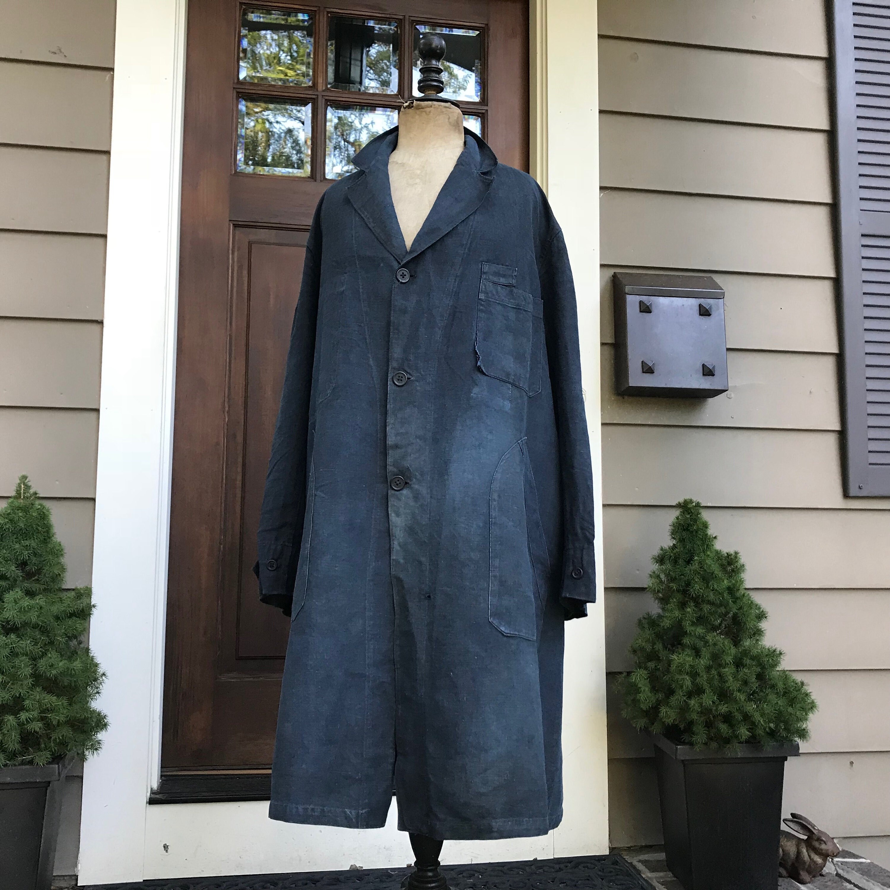 フランス製 Les Habits de Dailieレザビドゥダリコート French Indigo Linen Chore Jacket, Paris Label, Duster