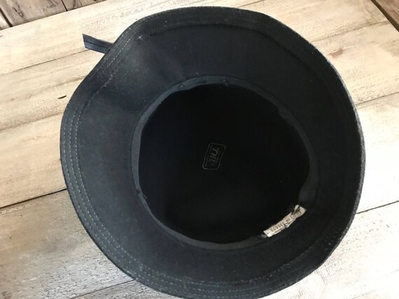 Black Wool Cloche Hat, Ribbon Bow, Union Label, Made in US  display picture 3
