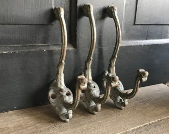 1 French Cast Iron Coat Hook, Wall Hook, Rustic Gray Paint, French Farmhouse, Sold by Each