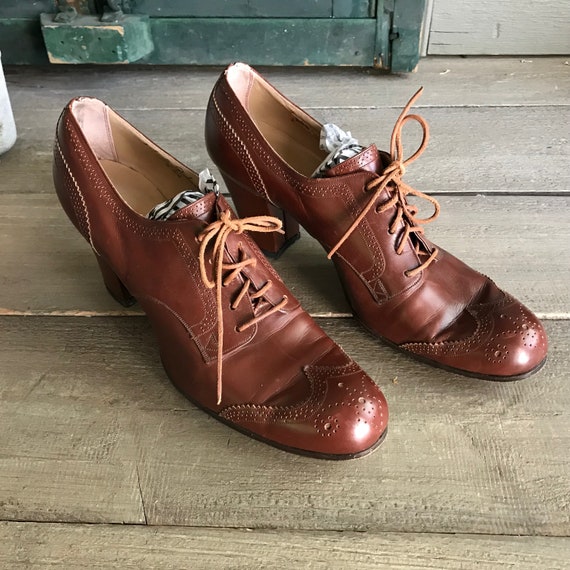 Leather Oxford Shoes, 1940s, 50s, Size  7, 7.5 US - image 6