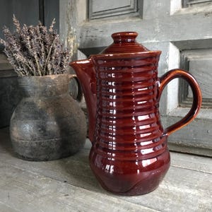 English Coffee Pot, Tea, Denmead Pottery Lidded Brown Pitcher Jug, Mid Century Servingware, Server, Made in England