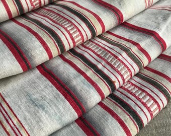 French Ticking Curtain Panel, Red, Buff Stripe, Sewing Projects, French Fabric Textiles, Damages