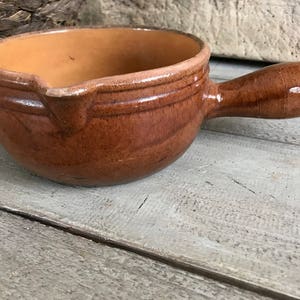 French Handled Soup Bowl, Made in France, Chili Bowl, Cooking Pot, Brown Glazed, Antique Pottery, French Farmhouse Stoneware Soup Bowl image 2