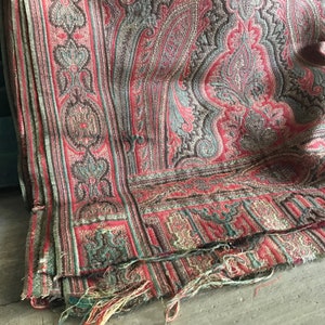 Antique Paisley Wool Shawl Throw Classic Traditional Design Finely Woven 19th C Victorian Project Fabric Damages Cutter