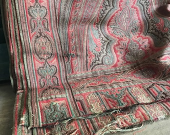 Antique Paisley Wool Shawl Throw Classic Traditional Design Finely Woven 19th C Victorian Project Fabric Damages Cutter