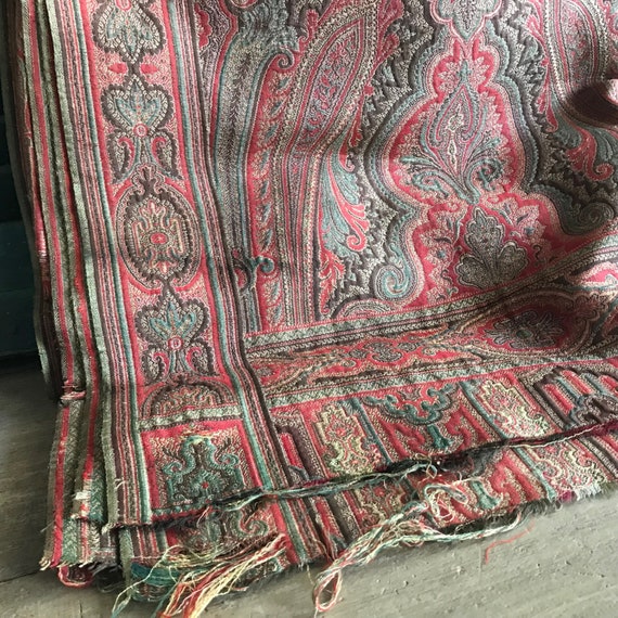 Antique Paisley Wool Shawl Throw Classic Traditio… - image 1