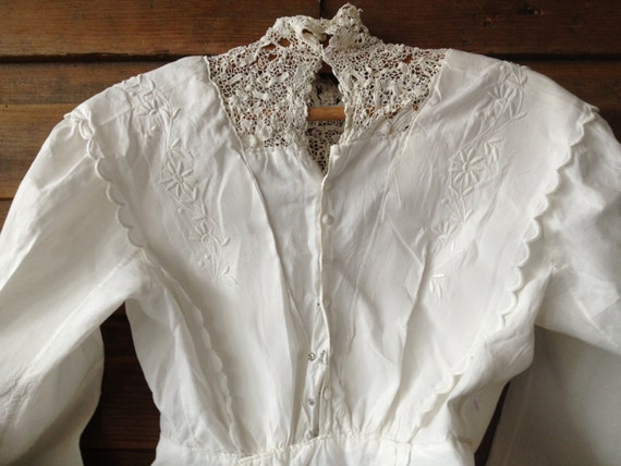 Cotton Lace Tea Dress, Antique Victorian Irish Cr… - image 5