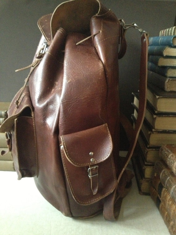 Brown Leather Backpack Distressed Mahogany Large … - image 2