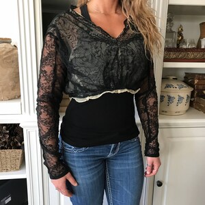 Antique Black Lace Blouse, Bodice, Victorian Era Lace Blouse, Midriff Blouse image 8