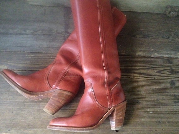 Frye Leather Riding Boots Knee High Campus Rust B… - image 1