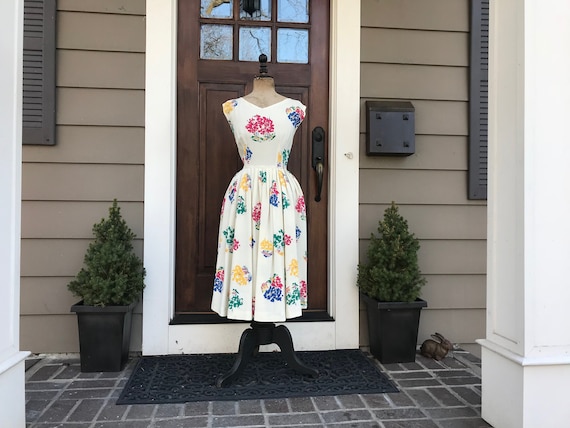 1940s French Cotton Dress, Floral Summer Dress, S… - image 1