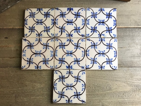 19th C French Tile Frieze, Pas De Calais Desvres, Indigo, Black