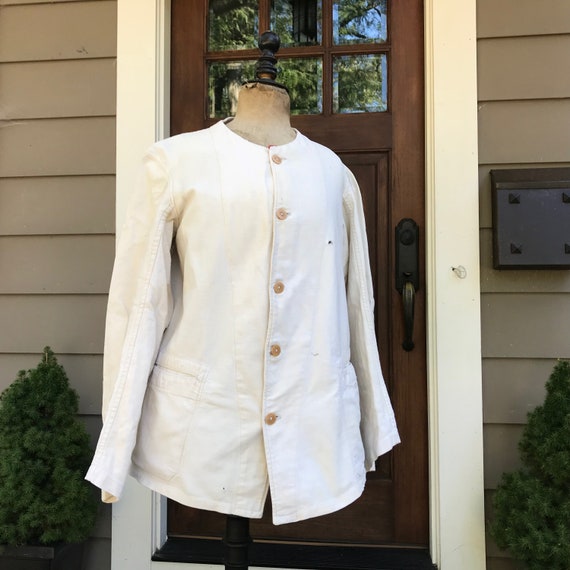 French Chore Jacket, Off White Cotton Twill, Gard… - image 7