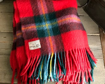 Red Wool Tartan Blanket, Horner Woolen Mills, Plaid Stadium Throw, Lap Blanket, Car Rug, Cabin Decor, Historical