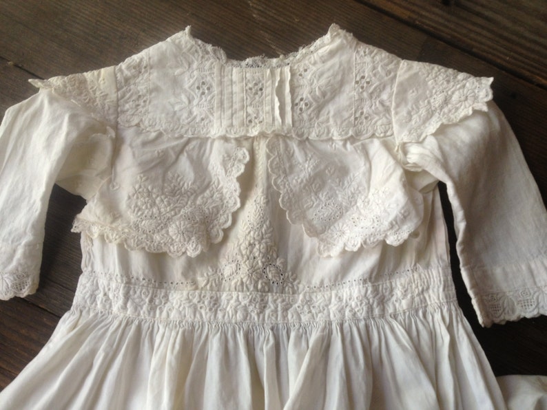 Victorian Edwardian Baby Dress Christening Gown Fine Cotton Lace Handmade Antique