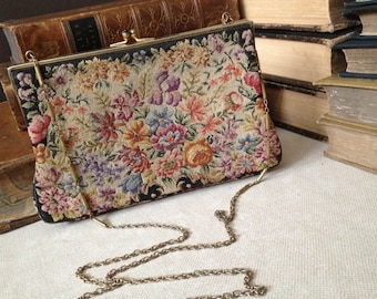 Floral PetitPoint Purse, Evening Bag, Tapestry Purse, Clutch Handbag