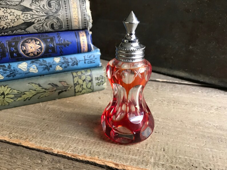 Art Deco Perfume Bottle, Czech Cut Glass, Original Dabber, Boudoir Dresser Display, KH image 9