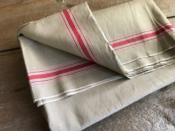 Vintage French Linen Mangle Cloth, Table Runner, Fabric for Upholstery, Drapery, Cushions