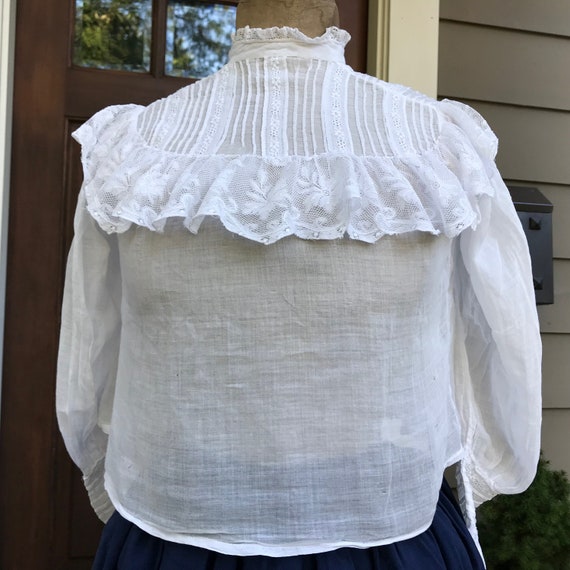 French Edwardian Blouse, White Batiste, Broderie … - image 3