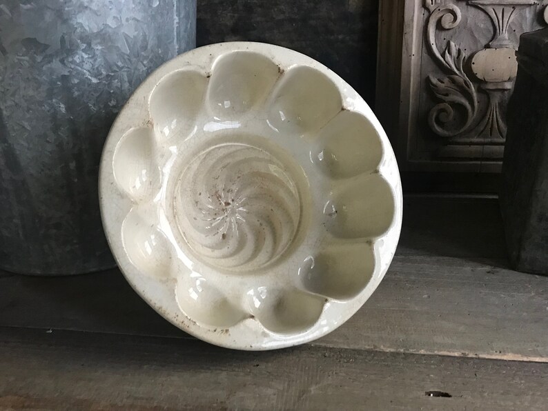 French Ironstone Jelly Mold, 19th C, Blancmange Gelée, Fluted, Rustic Farmhouse Cuisine image 2