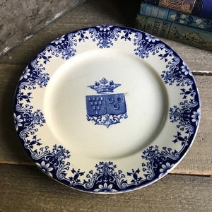 French Faïence Plate, Indigo Floral Ironstone, Rouen, Coat of Arms French Chateau, Farmhouse, Farm Table image 8